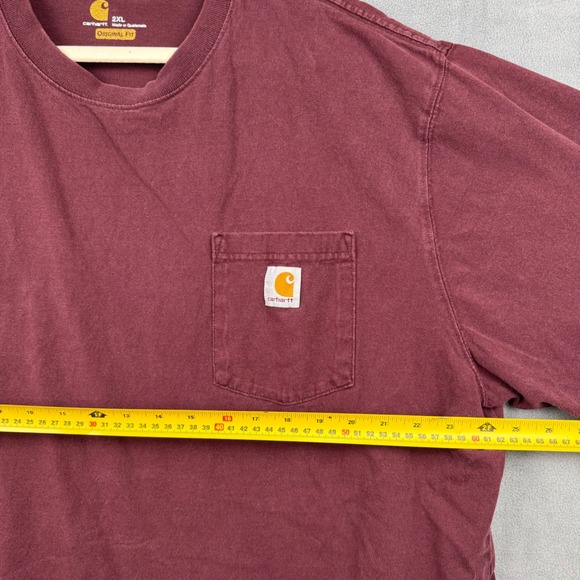 Carhartt K87 PRT Burgundy Short Sleeve Workwear Pocket T Shirt Mens 2XL - Picture 6 of 8